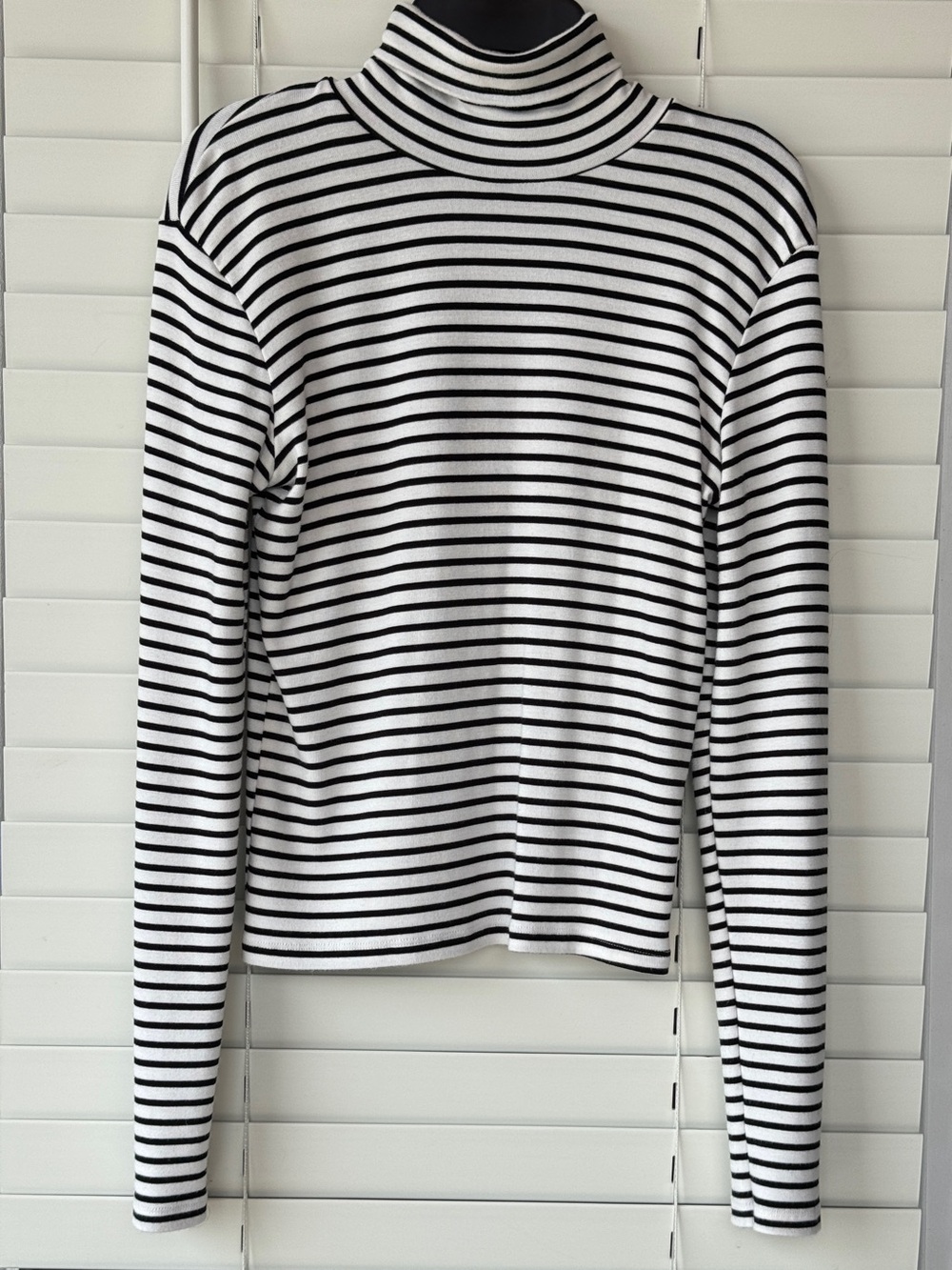 Zara Black & White Striped Turtleneck Long-Sleeve Tee